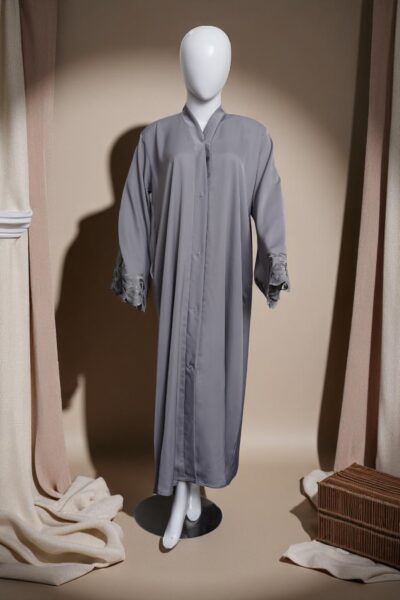 Grey Embroidered Sleeve Abaya - Image 3