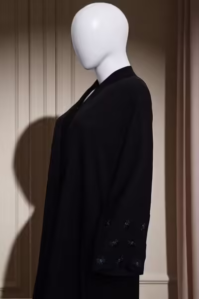 Elegant Black Abaya with Embroidered Sleeves - Image 2