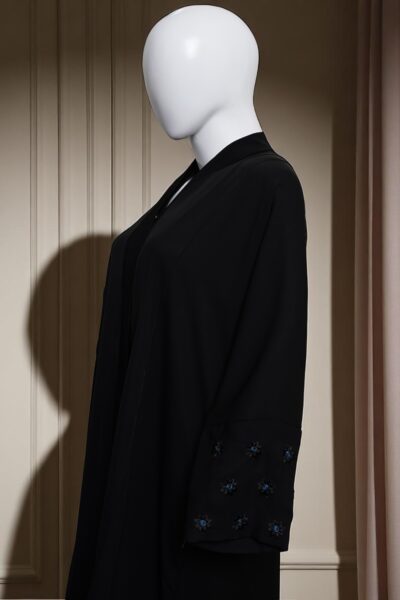Elegant Black Abaya with Embroidered Sleeves - Image 2