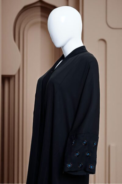 Elegant Black Abaya with Embroidered Sleeves - Image 5