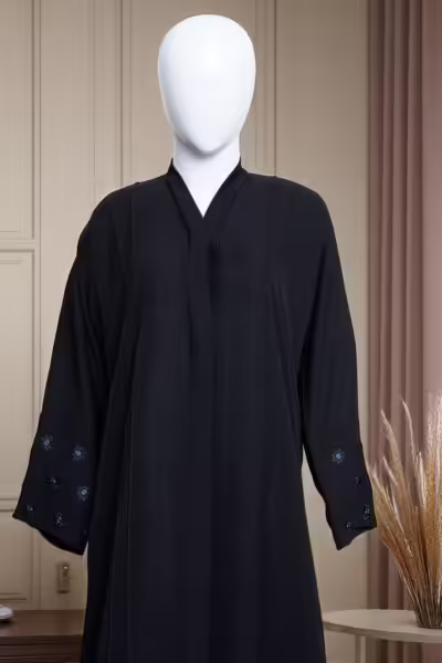 Elegant Black Abaya with Embroidered Sleeves - Image 4