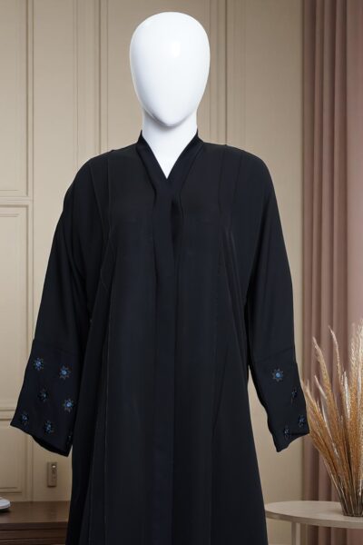 Elegant Black Abaya with Embroidered Sleeves - Image 4