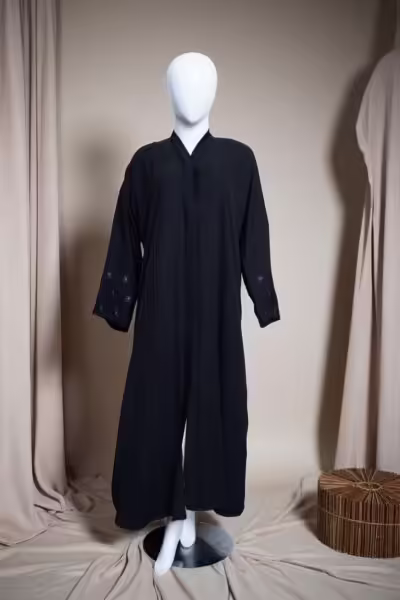 Elegant Black Abaya with Embroidered Sleeves