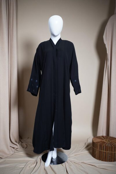 Elegant Black Abaya with Embroidered Sleeves
