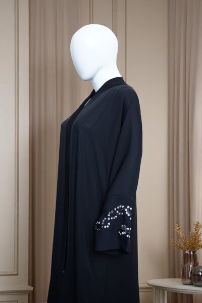 Elegant Navy Blue Embroidered Sleeve Abaya - Image 2