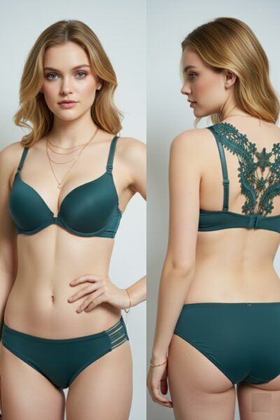 Sea Green Ornate Lace Back Bra Set - Image 2