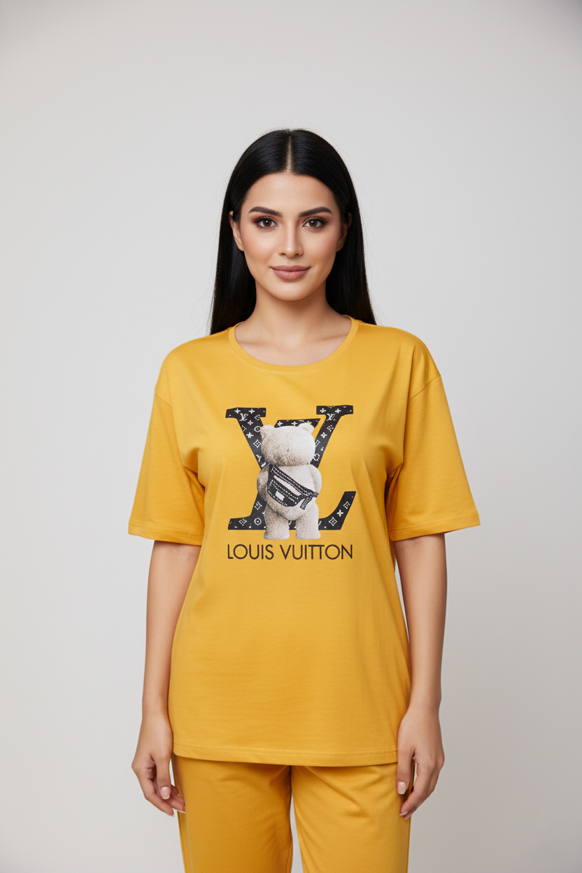 Sunny Yellow "LV Bear" Comfort Pajama Set - Image 2