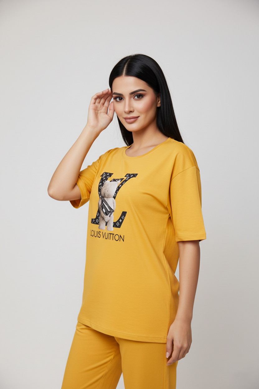 Sunny Yellow "LV Bear" Comfort Pajama Set - Image 3