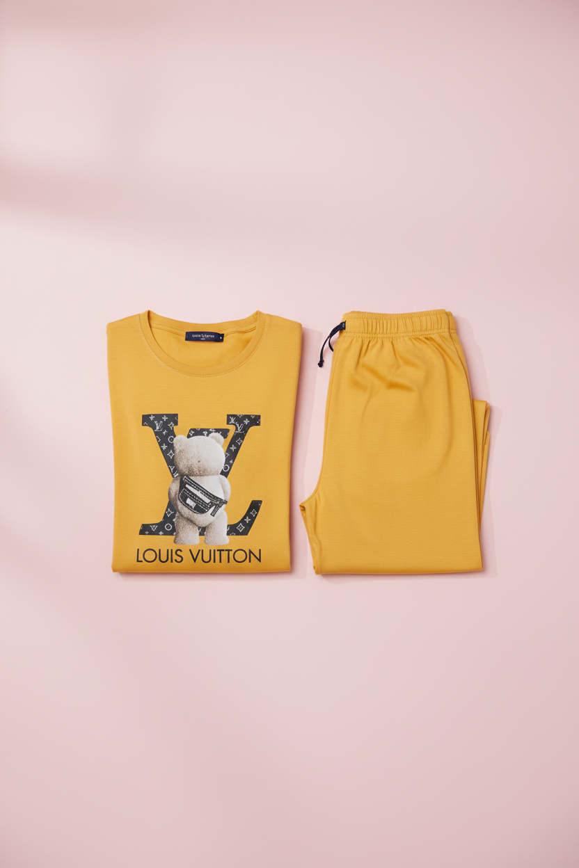 Sunny Yellow "LV Bear" Comfort Pajama Set - Image 4