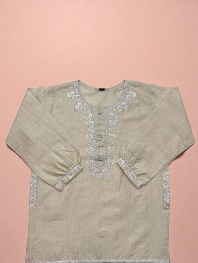 Elegant Light Beige Cotton Embroidered Top with Lace Daman - Image 3