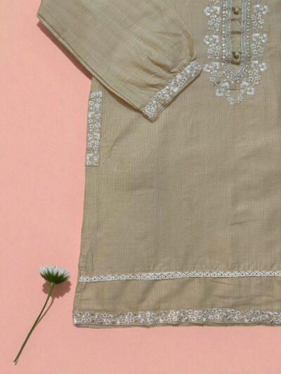 Elegant Light Beige Cotton Embroidered Top with Lace Daman - Image 2