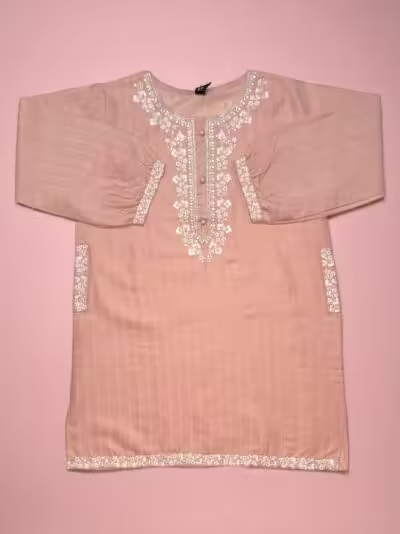 Charming Pink Cotton Embroidered Top & Black Denim Trousers Set - Image 4