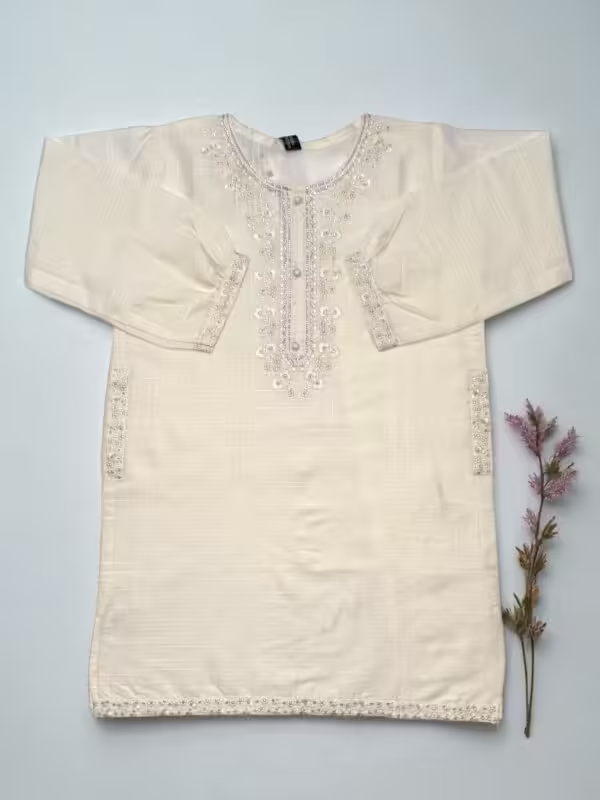 Elegant Off-White Cotton Embroidered Top