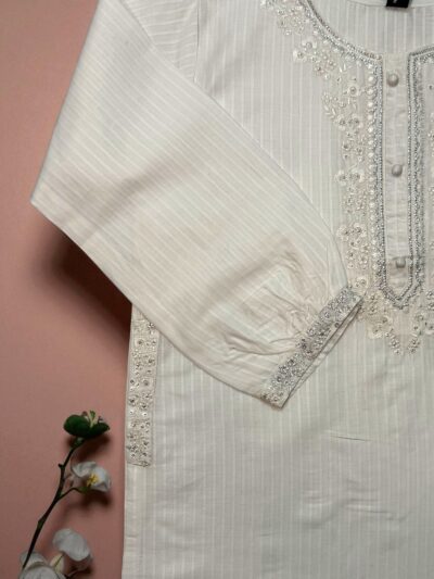 Crisp White Cotton Embroidered Top - Image 4