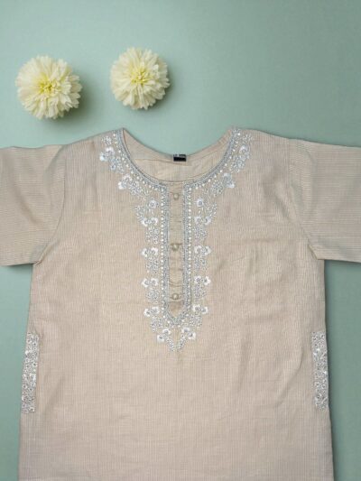 Elegant Nude Beige Cotton Embroidered Top - Image 3