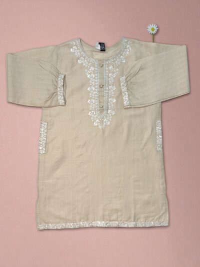 Elegant Nude Beige Cotton Embroidered Top