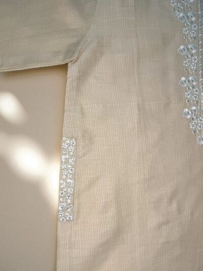 Elegant Nude Beige Cotton Embroidered Top - Image 2