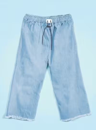 Striped Black & White Mesh Camisole & Sky Blue Denim Trousers Set - Image 4