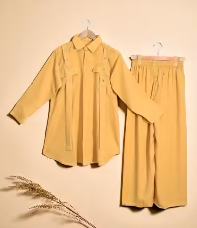 Vibrant Mustard Yellow Georgette 2-Piece Shirt & Palazzo Set