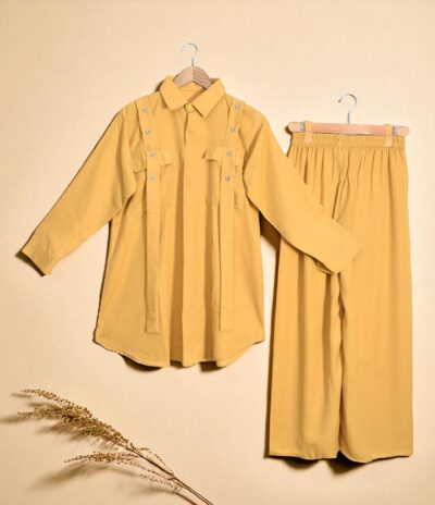 Vibrant Mustard Yellow Georgette 2-Piece Shirt & Palazzo Set