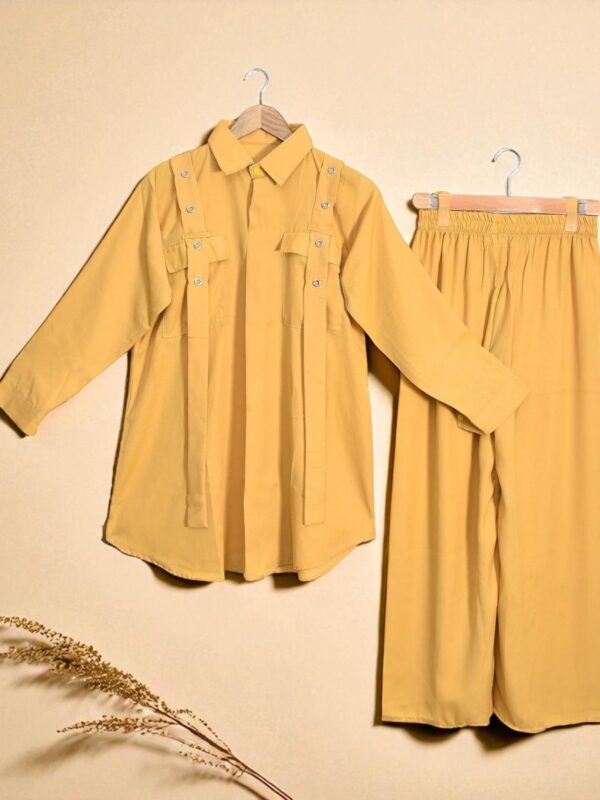 Vibrant Mustard Yellow Georgette 2-Piece Shirt & Palazzo Set