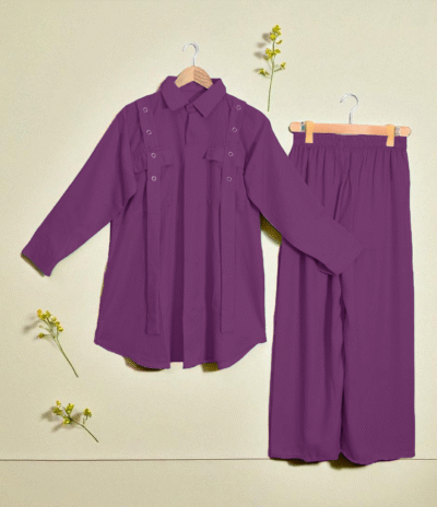 Regal Purple Georgette 2-Piece Shirt & Palazzo Set