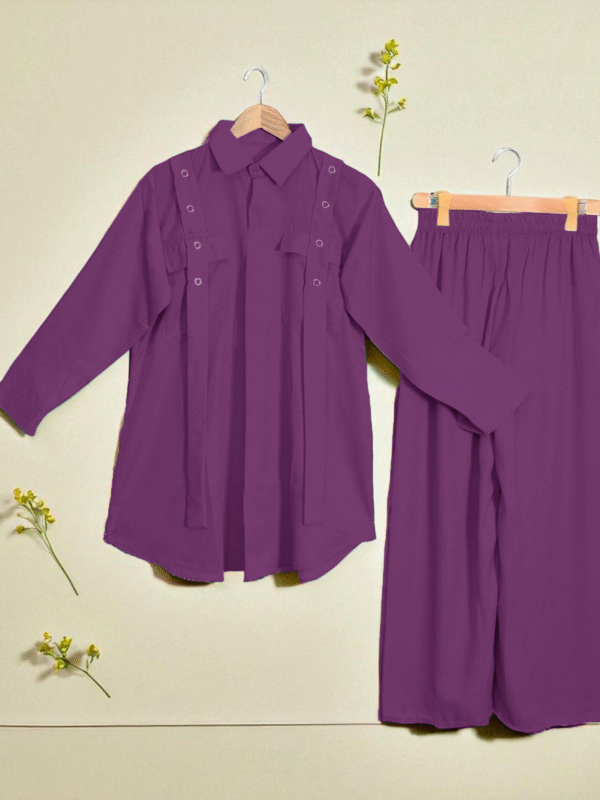 Regal Purple Georgette 2-Piece Shirt & Palazzo Set