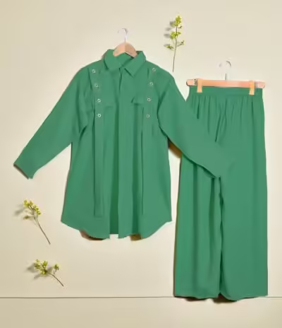 Vibrant Green Georgette 2-Piece Shirt & Palazzo Set
