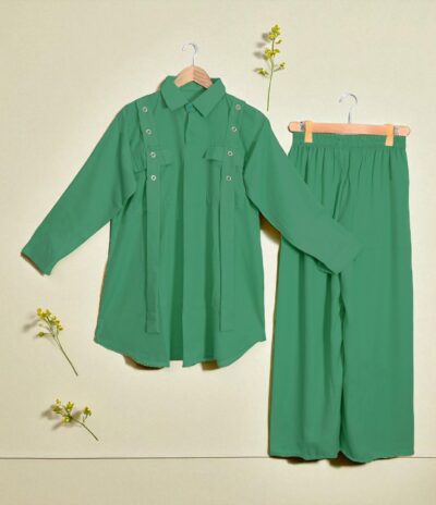 Vibrant Green Georgette 2-Piece Shirt & Palazzo Set