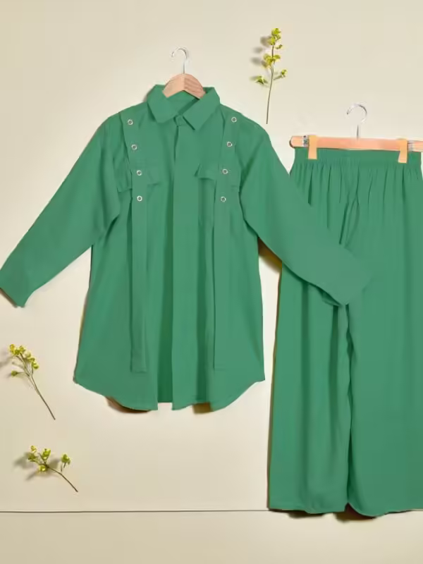 Vibrant Green Georgette 2-Piece Shirt & Palazzo Set