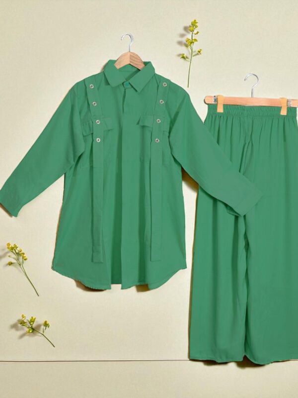 Vibrant Green Georgette 2-Piece Shirt & Palazzo Set