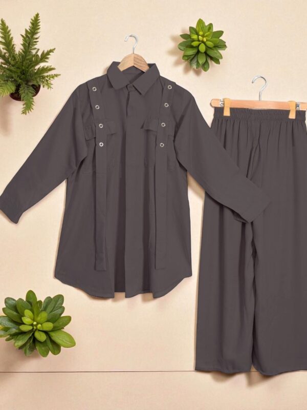 Elegant Charcoal Grey Georgette 2-Piece Shirt & Palazzo Set