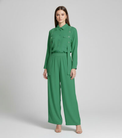 Vibrant Green Georgette 2-Piece Shirt & Palazzo Set