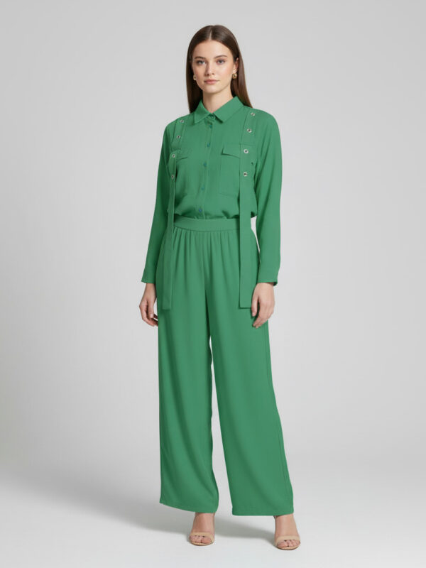 Vibrant Green Georgette 2-Piece Shirt & Palazzo Set