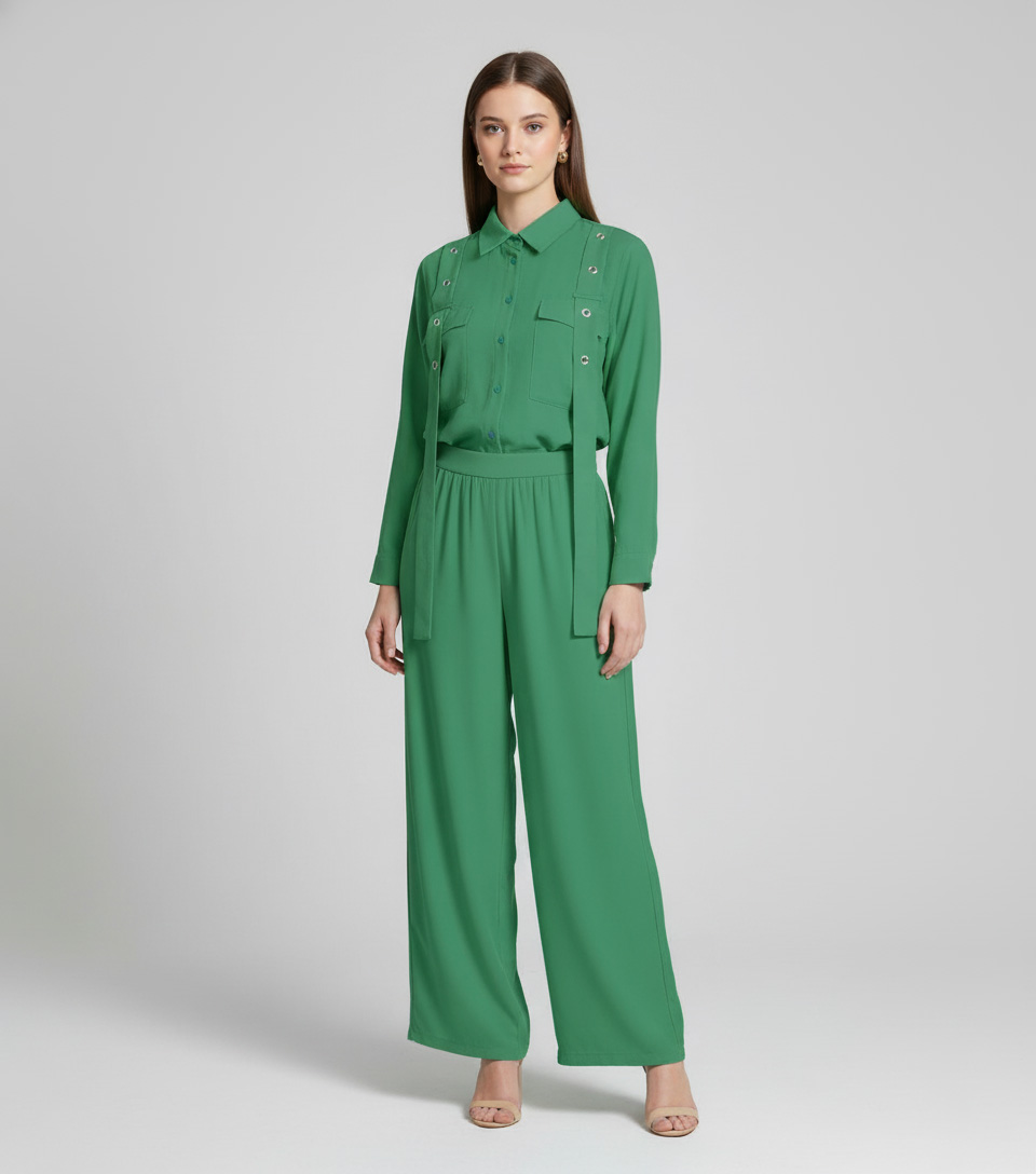 Vibrant Green Georgette 2-Piece Shirt & Palazzo Set