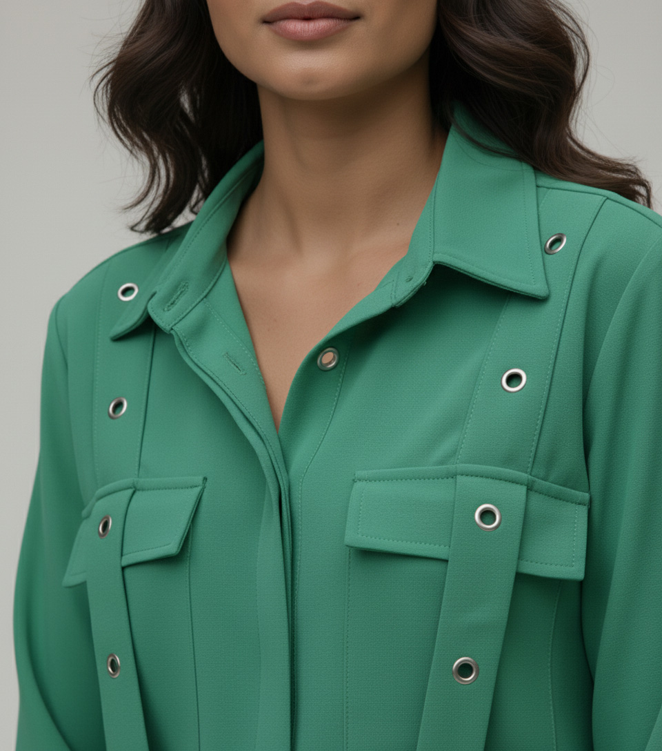 Vibrant Green Georgette 2-Piece Shirt & Palazzo Set - Image 4