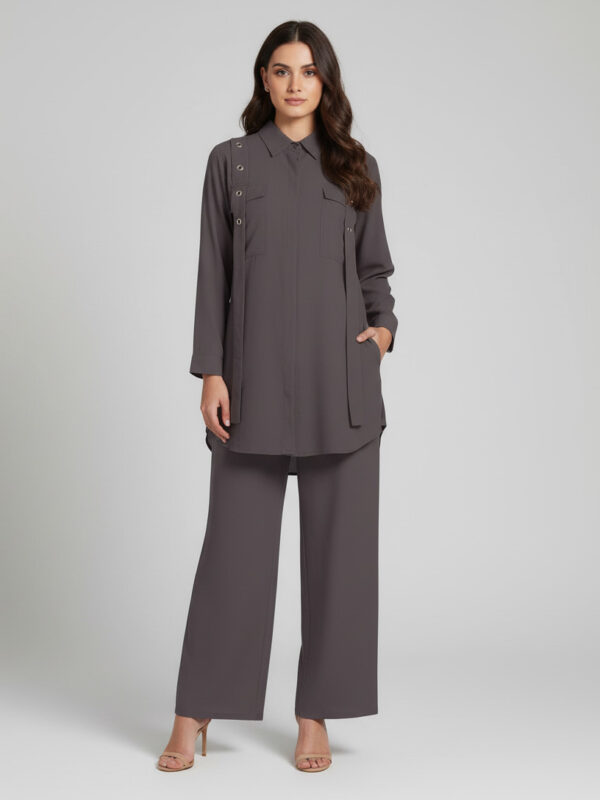 Elegant Charcoal Grey Georgette 2-Piece Shirt & Palazzo Set