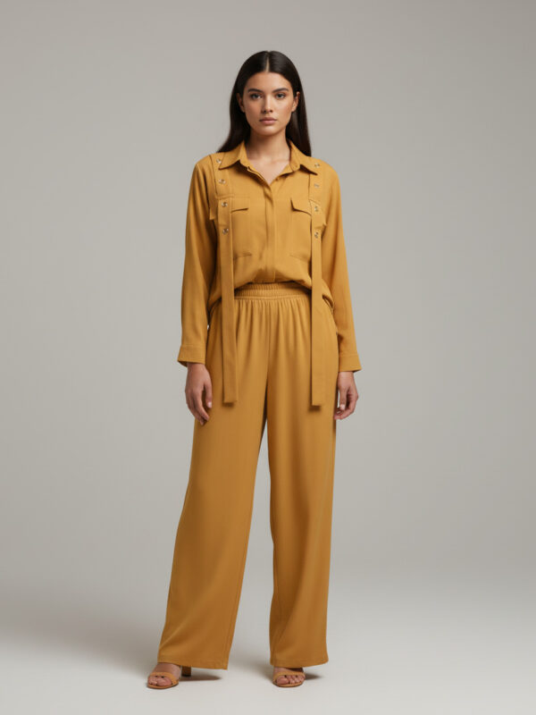 Vibrant Mustard Yellow Georgette 2-Piece Shirt & Palazzo Set