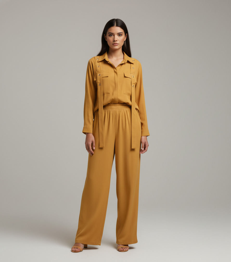 Vibrant Mustard Yellow Georgette 2-Piece Shirt & Palazzo Set