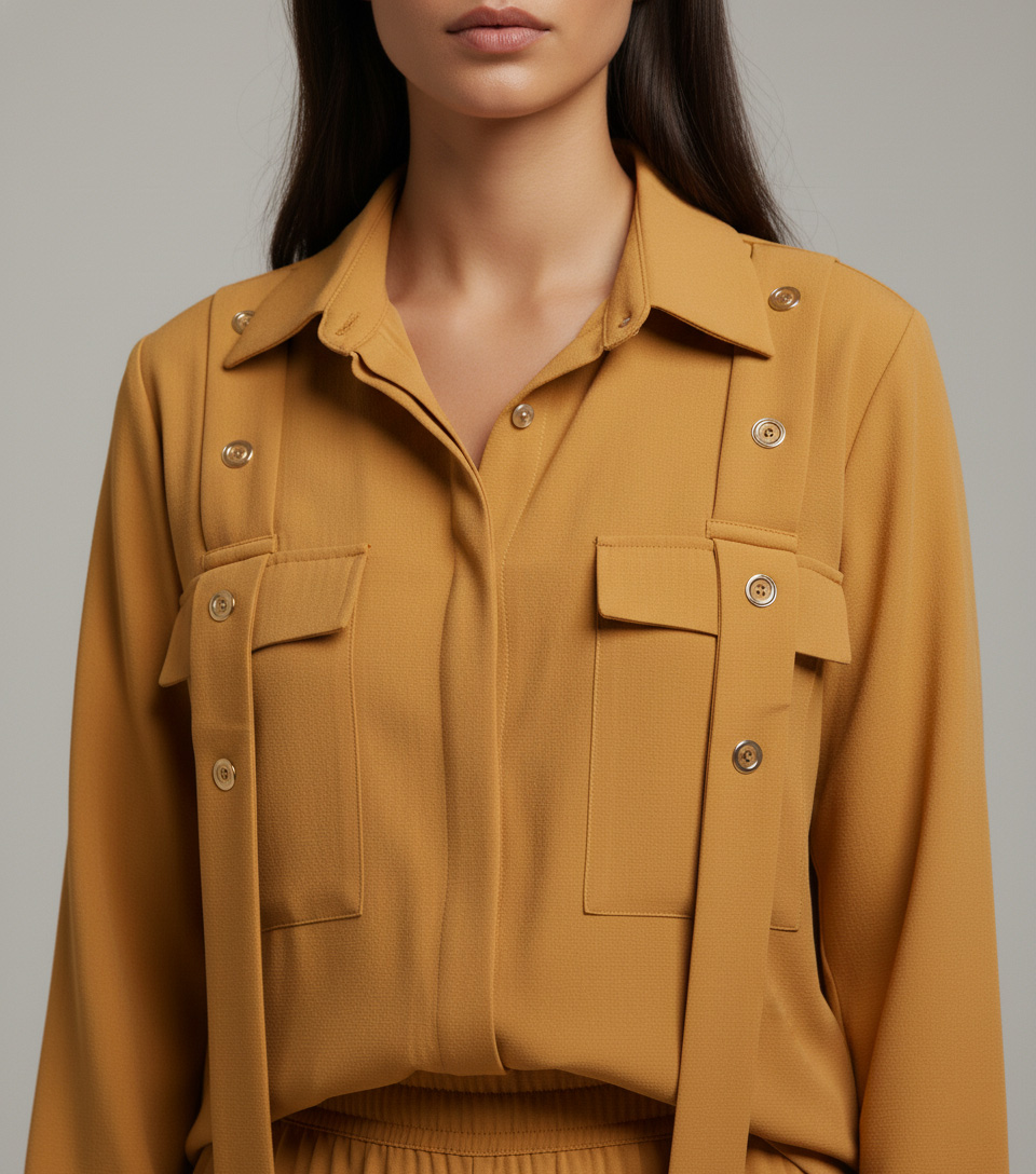 Vibrant Mustard Yellow Georgette 2-Piece Shirt & Palazzo Set - Image 4
