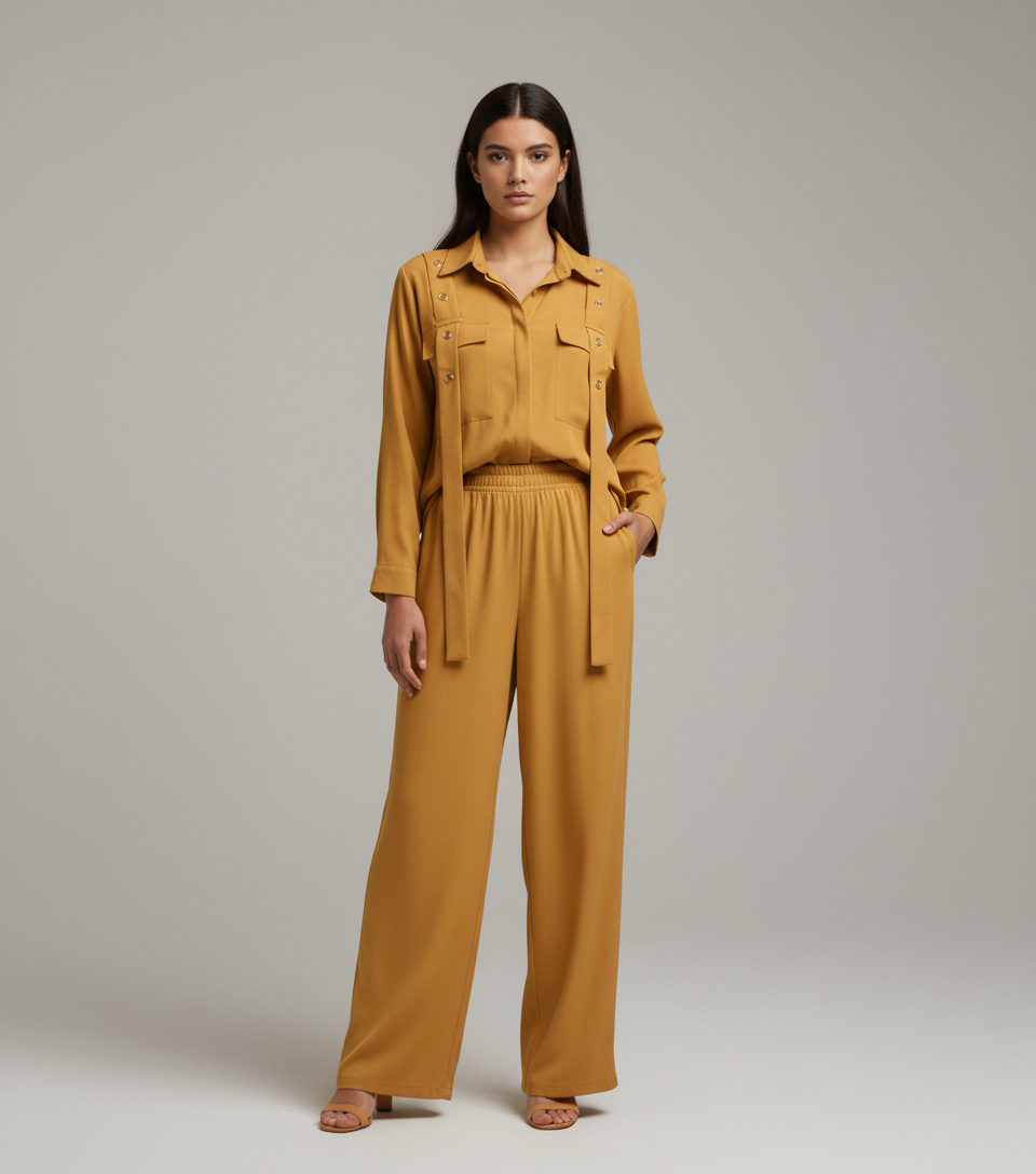 Vibrant Mustard Yellow Georgette 2-Piece Shirt & Palazzo Set - Image 2