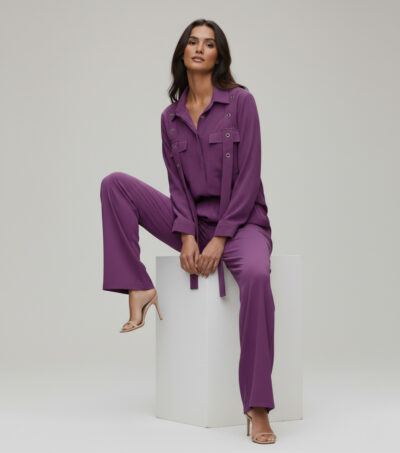 Regal Purple Georgette 2-Piece Shirt & Palazzo Set - Image 5