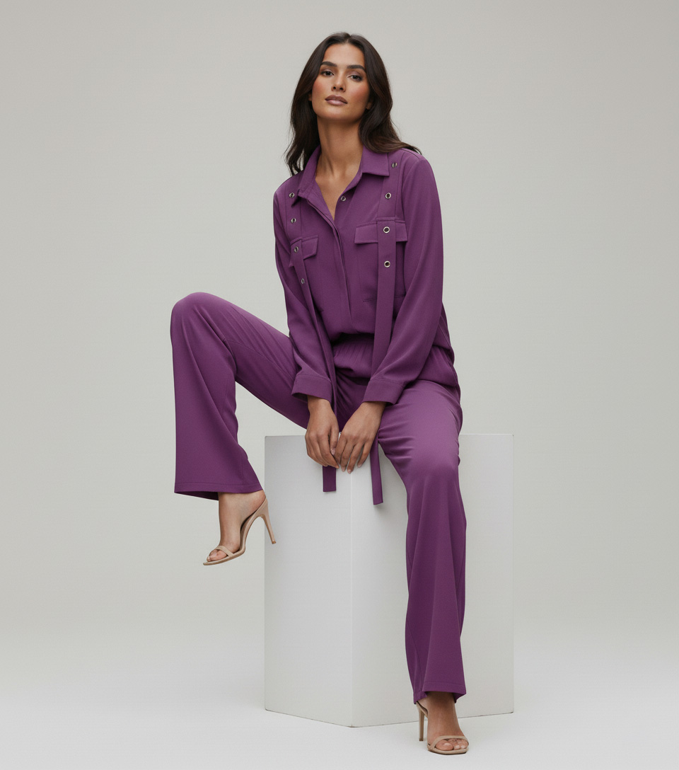 Regal Purple Georgette 2-Piece Shirt & Palazzo Set - Image 5