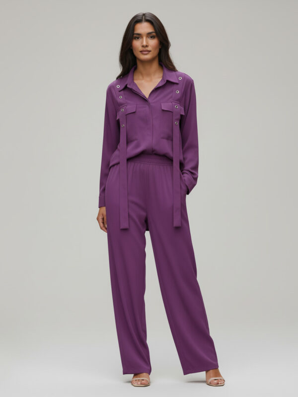 Regal Purple Georgette 2-Piece Shirt & Palazzo Set