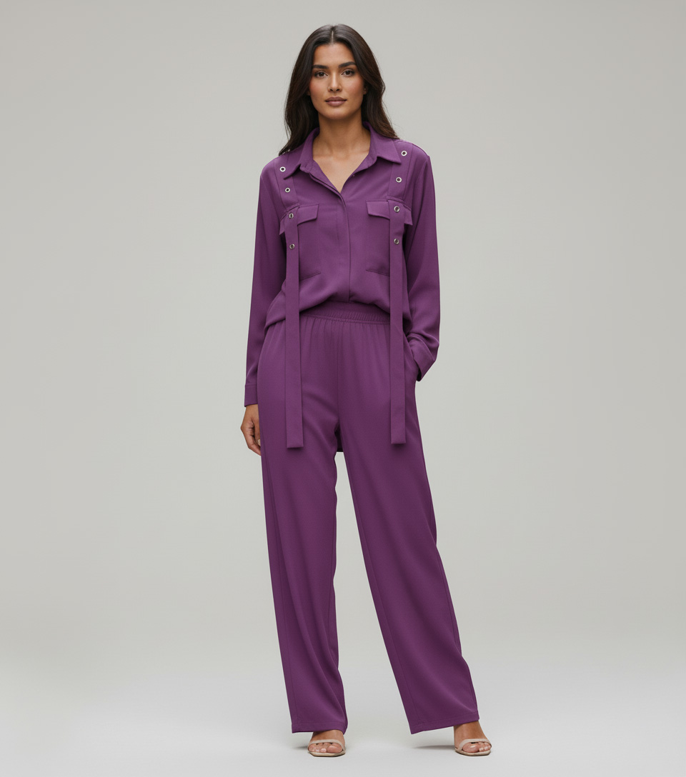 Regal Purple Georgette 2-Piece Shirt & Palazzo Set