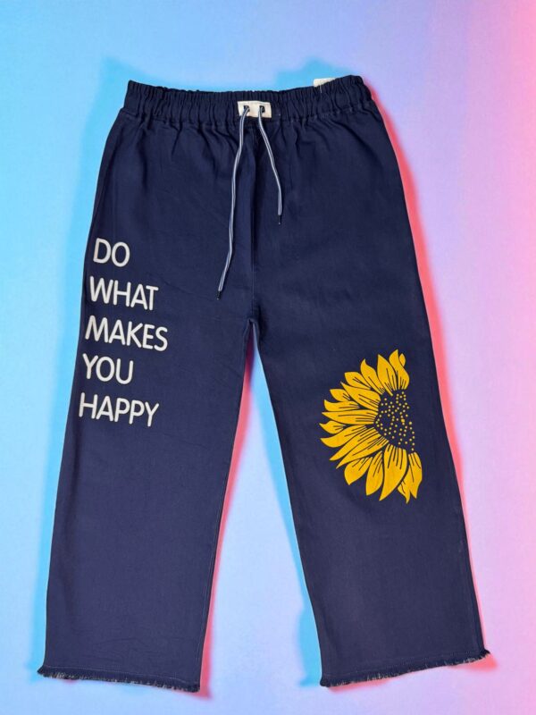Stylish Navy Blue Printed Denim Trousers - Free Size