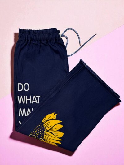 Stylish Navy Blue Printed Denim Trousers - Free Size - Image 7