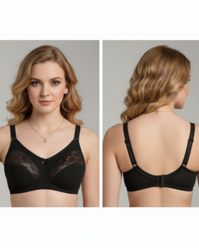 Super Fancy Net Half Cup Lycra Bra Black - Image 2
