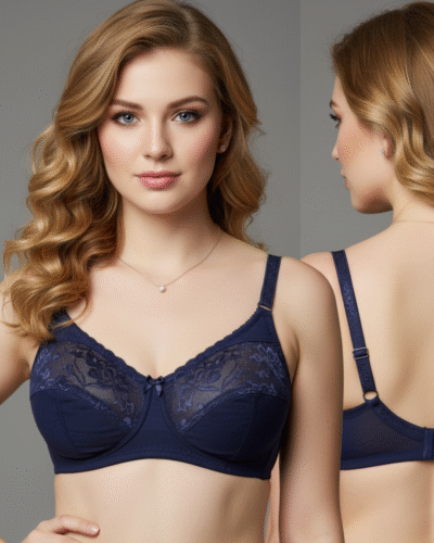 Super Fancy Net Half Cup Lycra Bra Blue - Image 2