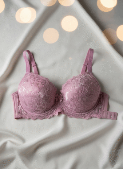Fancy Net Padded Wired Bra Pink - Image 4